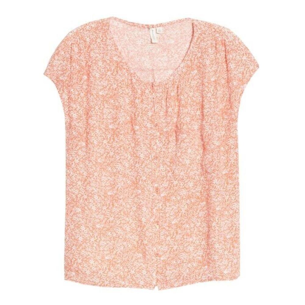 Treasure & Bond Women's Print Front Button Top in Orange & White Small MSRP $69
